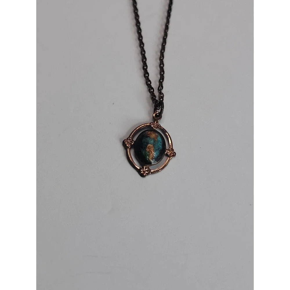 Vintage Cabochon Pendant‎ Necklace Gold Tone Southwest Style Oval Blue